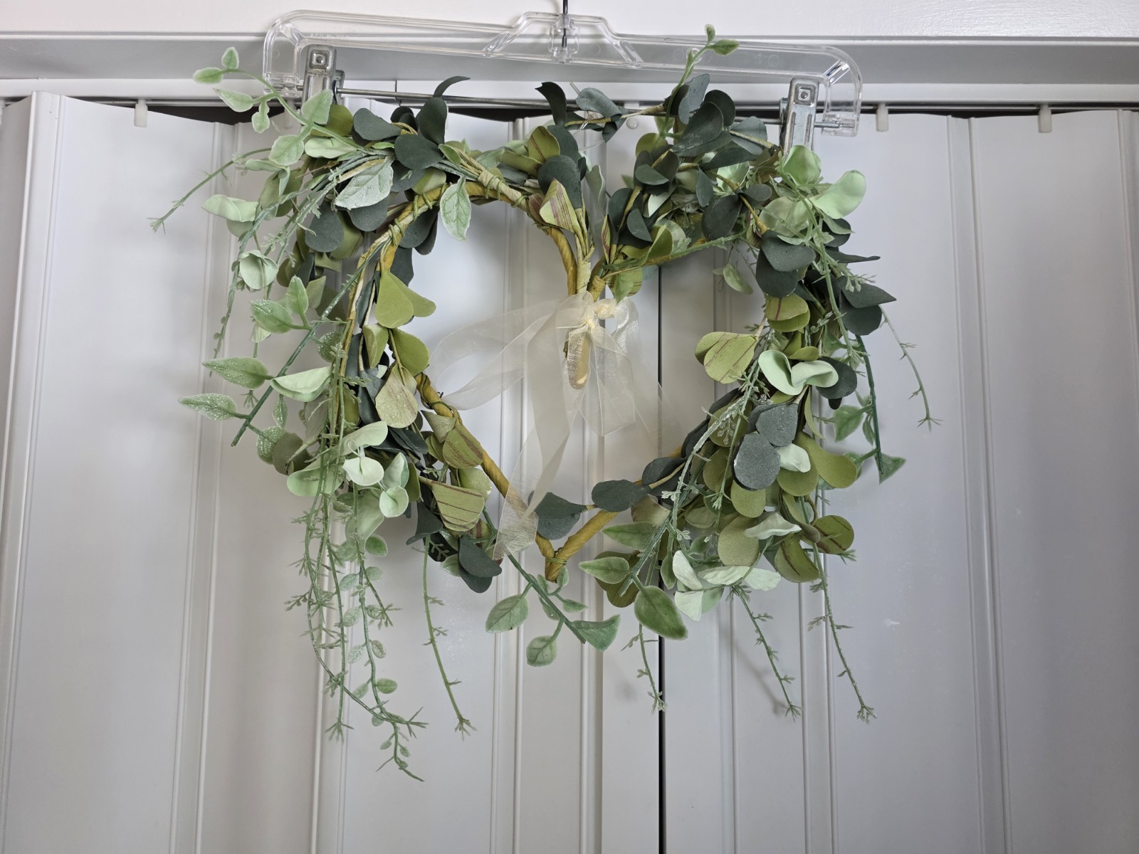 Faux Greenery Heart Shaped with Ribbon in Center Wall Decor Crafts or Gift