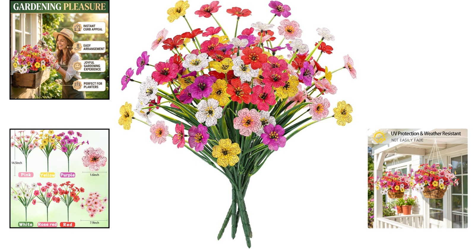 6 Bundles of UV Resistant Artificial Flowers for -Round Outdoor Elegance