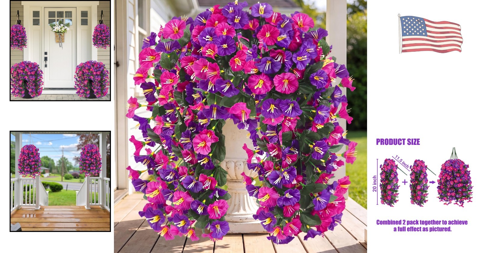 Vibrant 4PCS Silk Hanging Flowers – UV Resistant for Stunning Outdoor Settings