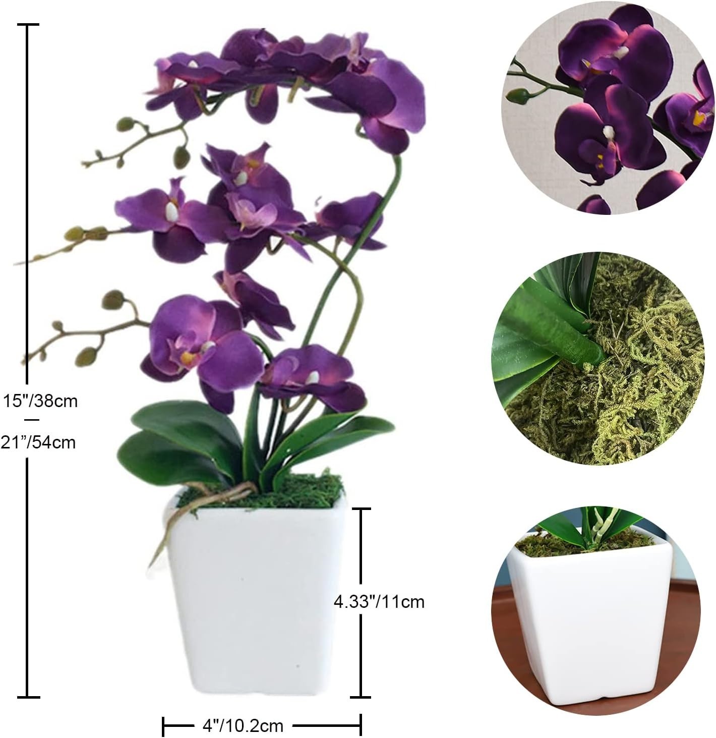 Handmade 15″ Silk Phalaenopsis Orchid with Ceramic Pot – Indoor/Outdoor Decor