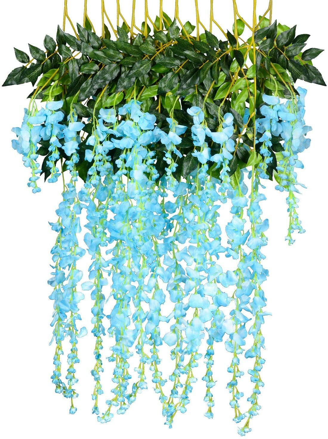 12Pcs 3.6ft Artificial Wisteria Vine Silk Blue Hanging Flower Wedding Home Decor