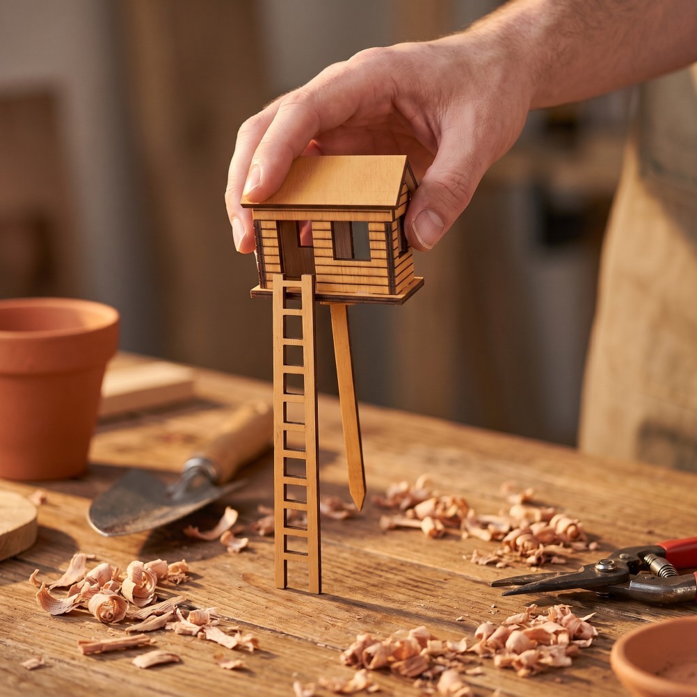Wooden Mini Treehouse: Miniature Fairy Garden House for Plant Pots, Terrariums