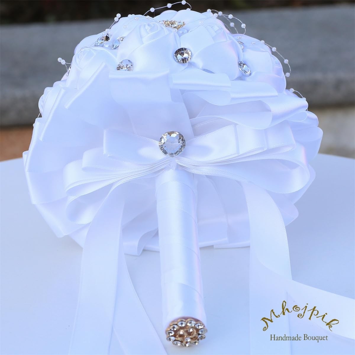 8.7″ White Bridal Wedding Bouquet Round Holding Bouquet Throw Toss Artificial…