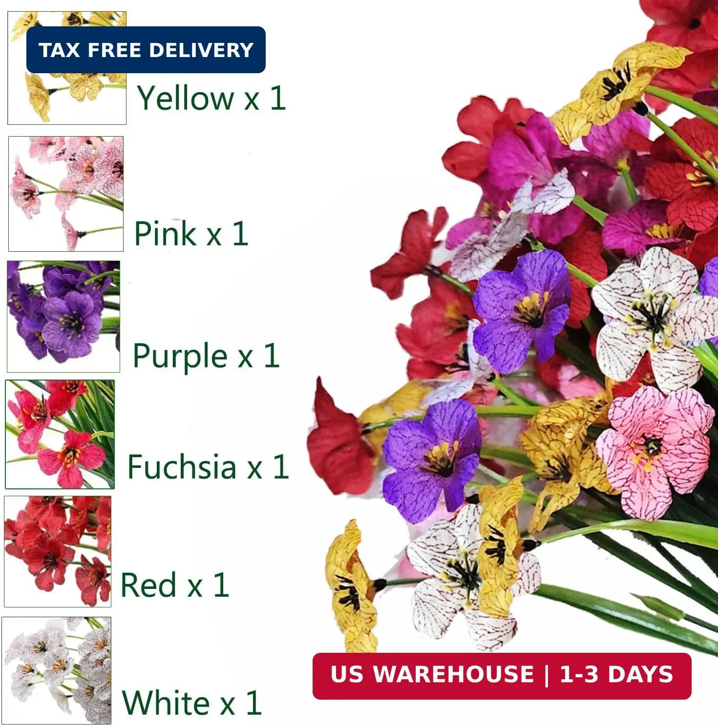 6Bundles Artificial Flowers for Outdoor,No Fade Fake Plastic Flowers Faux Plants