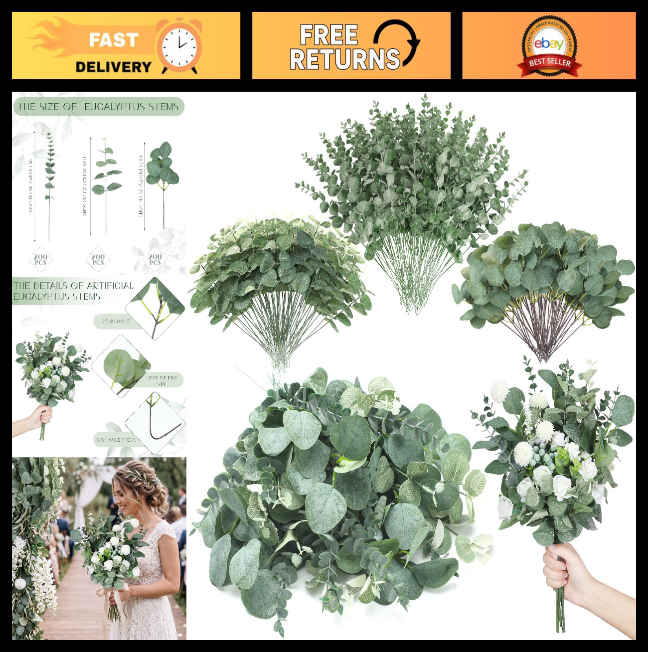 600 Pcs Mixed Artificial Eucalyptus Leaves Stems – Dried Faux Greenery for Flora