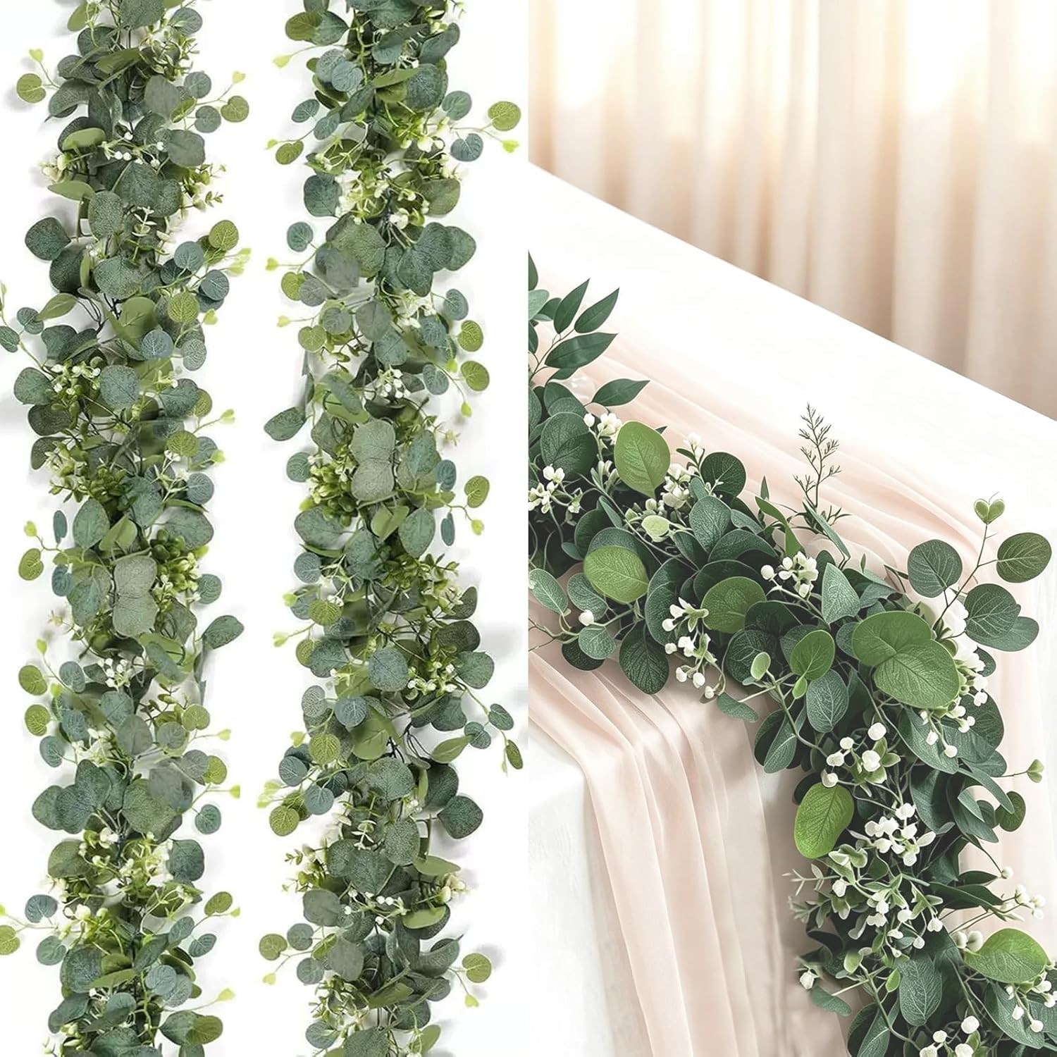 2 Pack Artificial Eucalyptus Garland, Artificial Greenery Fake Eucalyptus Leaves