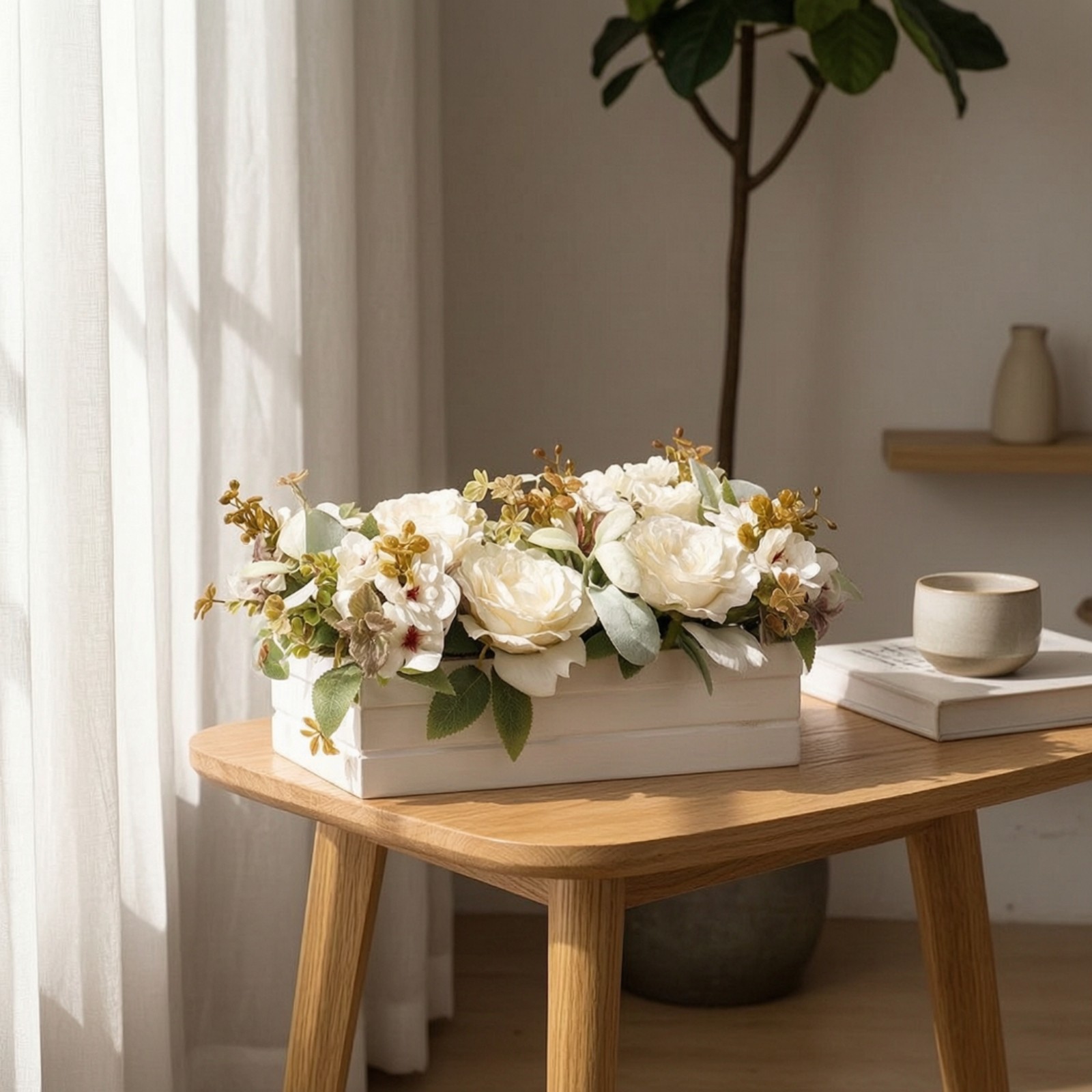 Flower Centerpiece with Wooden Planter Low-Height for Wedding Planners, Bride