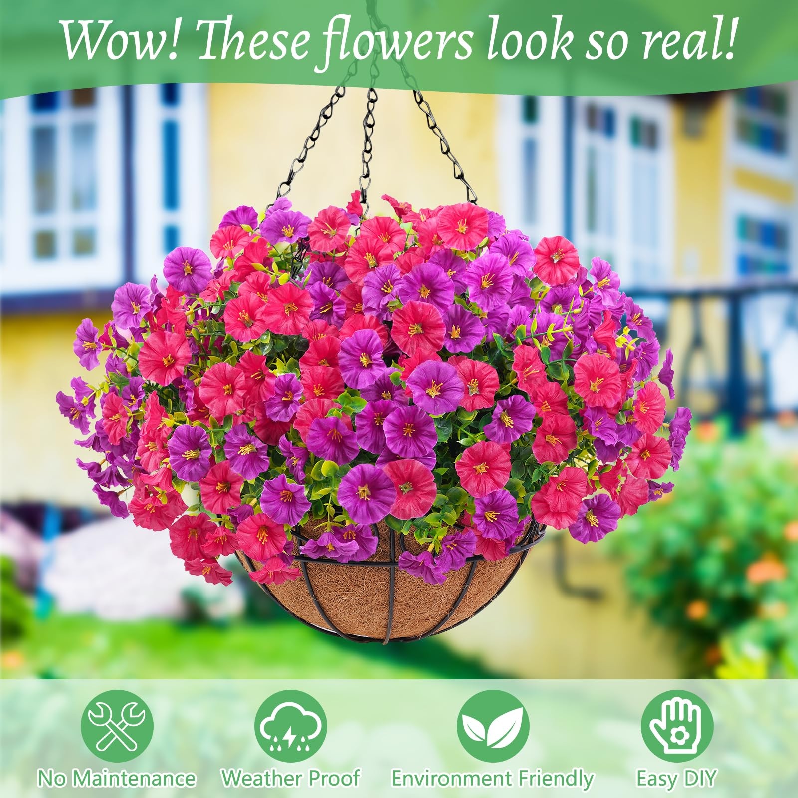2 Pack Artificial Hanging Flowers for Outdoors, Fake Flowers Artificial Petun…