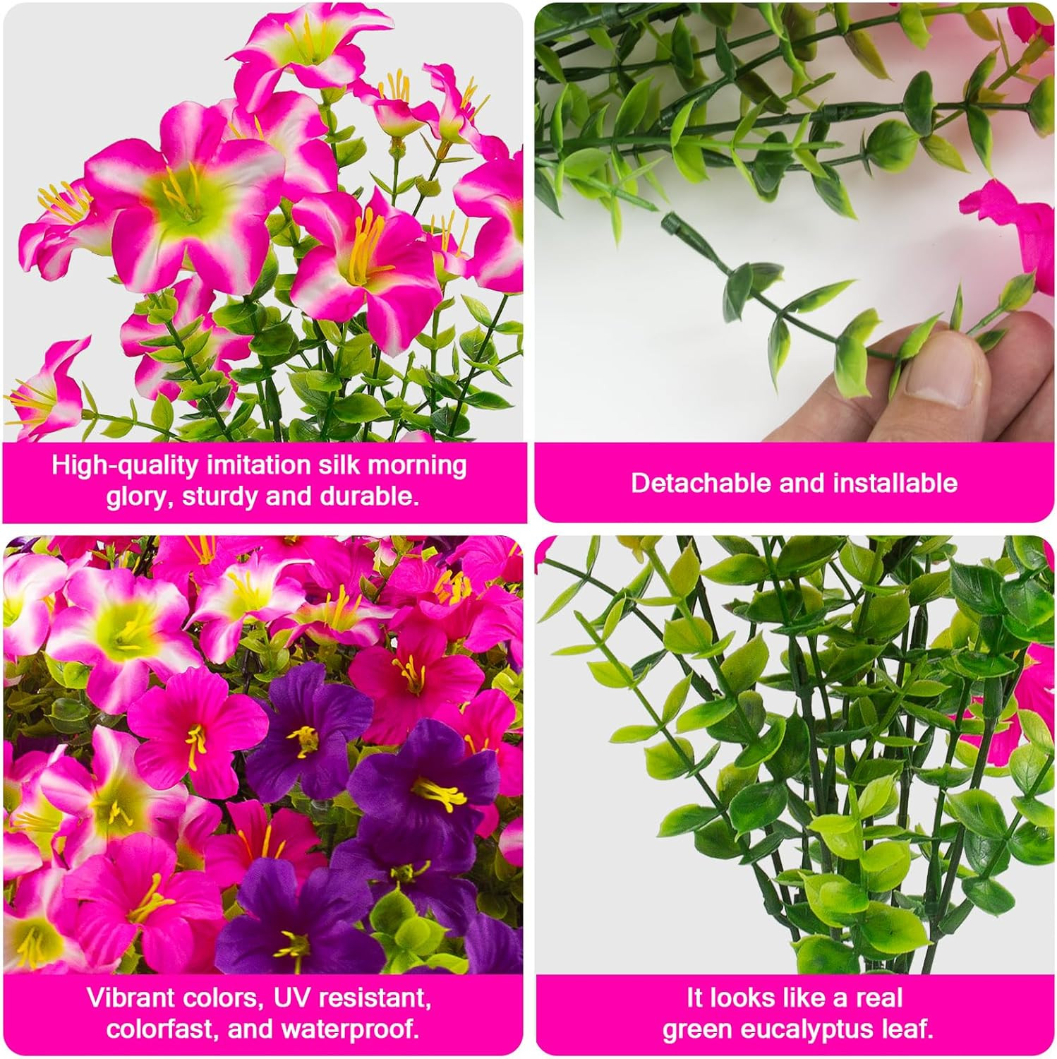 2 Set Artificial Outdoor Petunias Flowers with Hanging Baskets, 24 Pcs UV Resist