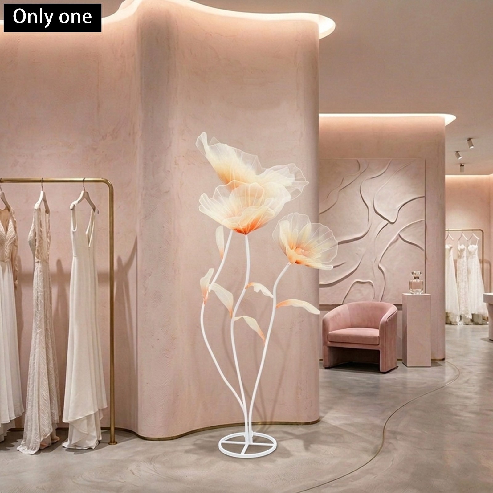 3-Head Giant Artificial Flower Decor,Floor Standing Adjustable Artificial Flower