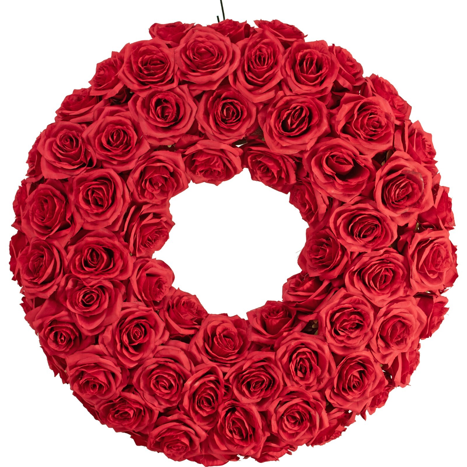 Red Rose Wreath, Artificial Rosebud Flowers, 22 Inch Diameter X 4 Inch Depth X 8