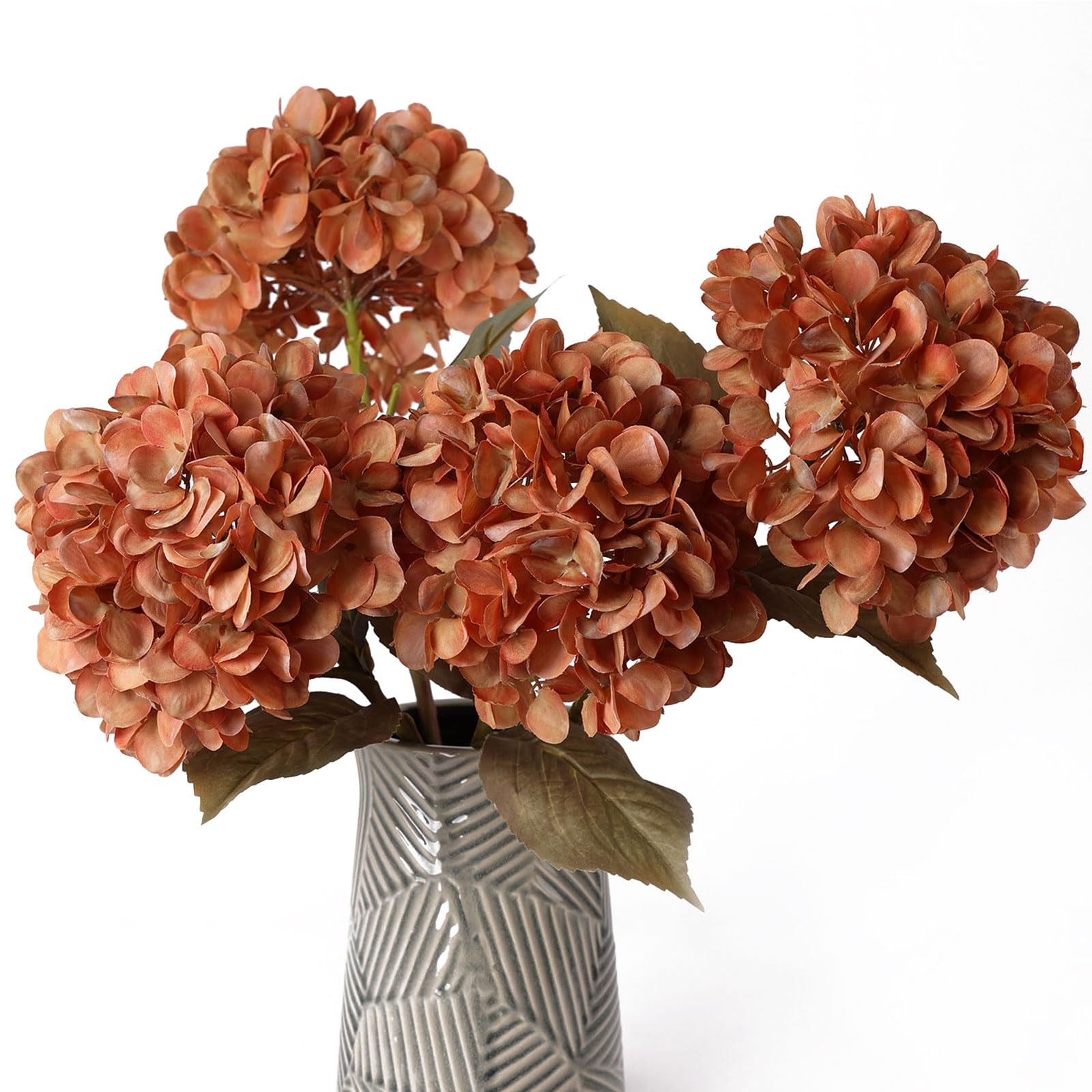4Pcs Burnt Orange Artificial Hydrangeas Flowers Large Fake Silk Hydrangea Flo…