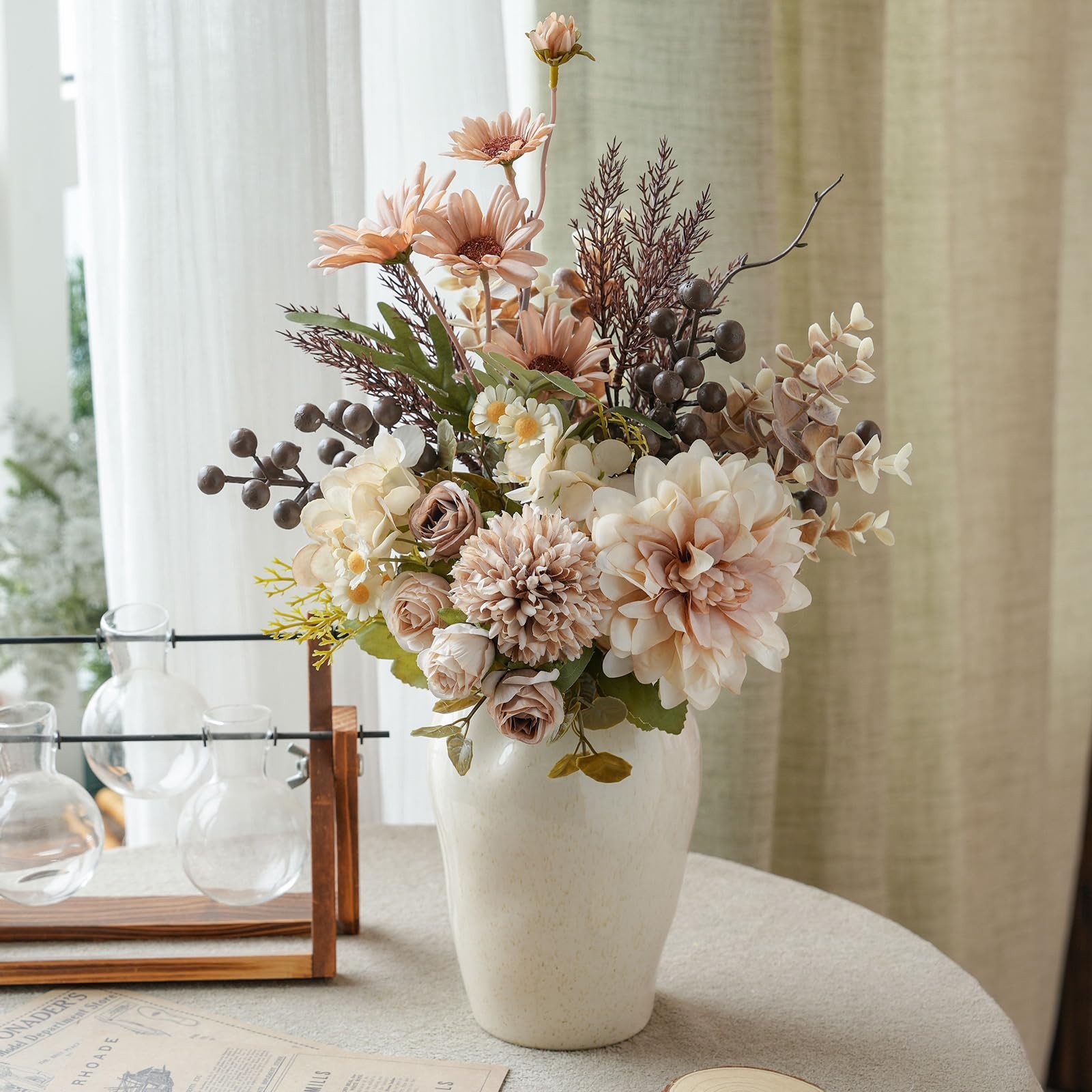 16-inch Artificial Fake Flowers Silk Table Arrangements Faux Plastic Floral C…