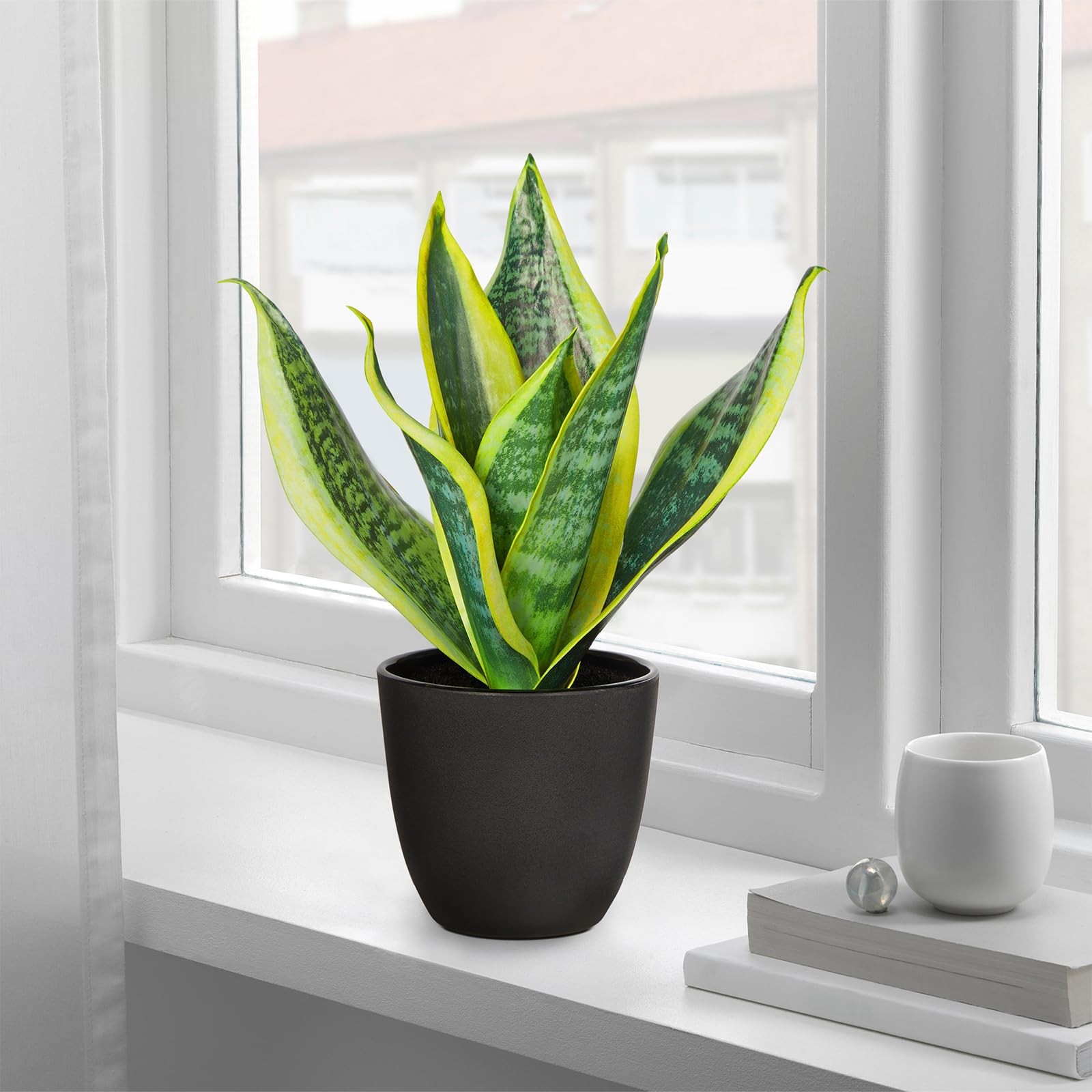 Fake Plant 11.22 Inch Fake Snake Plant Artificial Plants Indoor Sansevieria F…