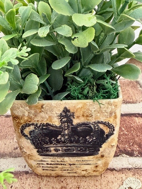 MINI POTTED PLANT 4″ ARTIFICIAL GREENERY W/ FAUX STONE POT (CHOOSE #1, #2 OR #4)