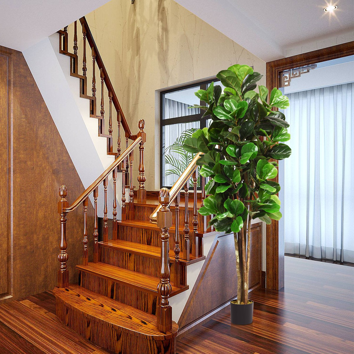 6-Feet Artificial Fiddle Leaf Fig Tree Indoor-Outdoor Home Decorative Planter