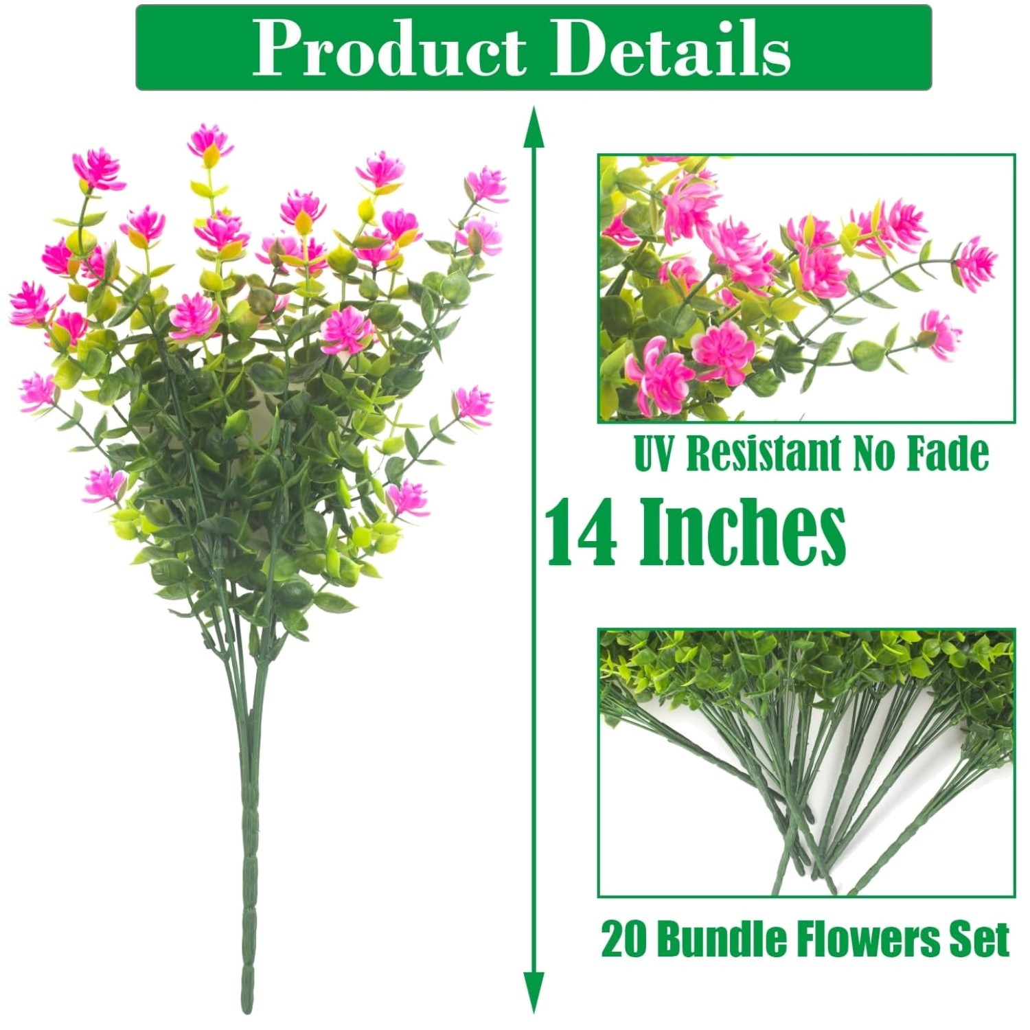 Pink Artificial Flowers for Outdoor Decor – 20 Pack