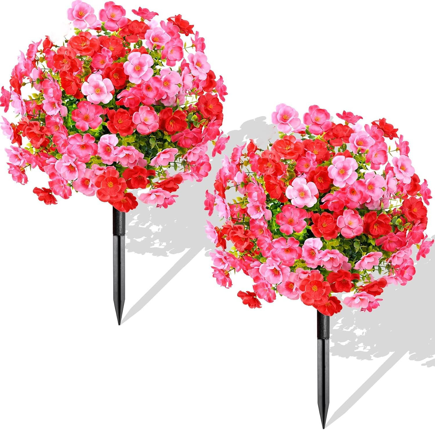 Set of 2 Artificial Boxwood Topiary with Colorful Flowers, 23″ UV Resistant Fake