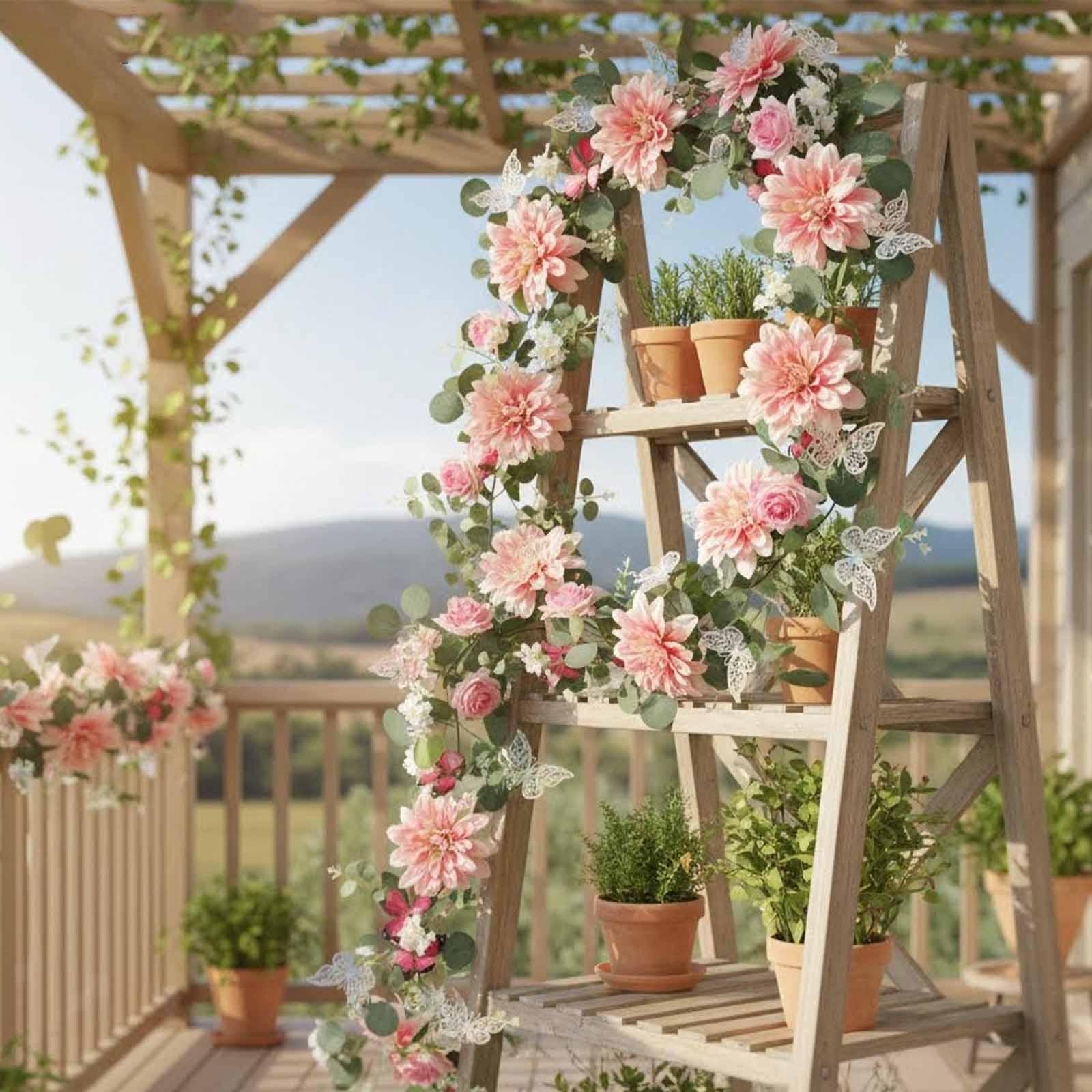 Artificial Eucalyptus Flower Garland Butterfly Hanging Floral Wreath Arch Fake