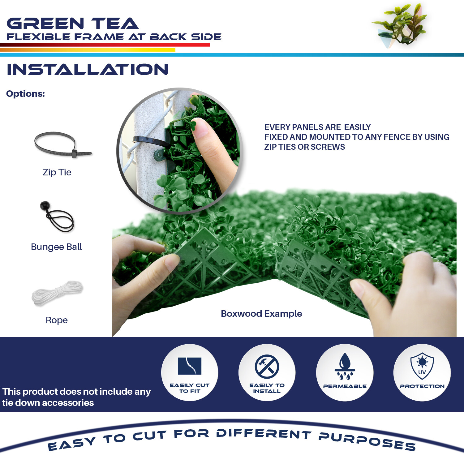 20″ Artificial Green Tea Leaf Mat Wall Hedge Decor Privacy Panel for Home Office