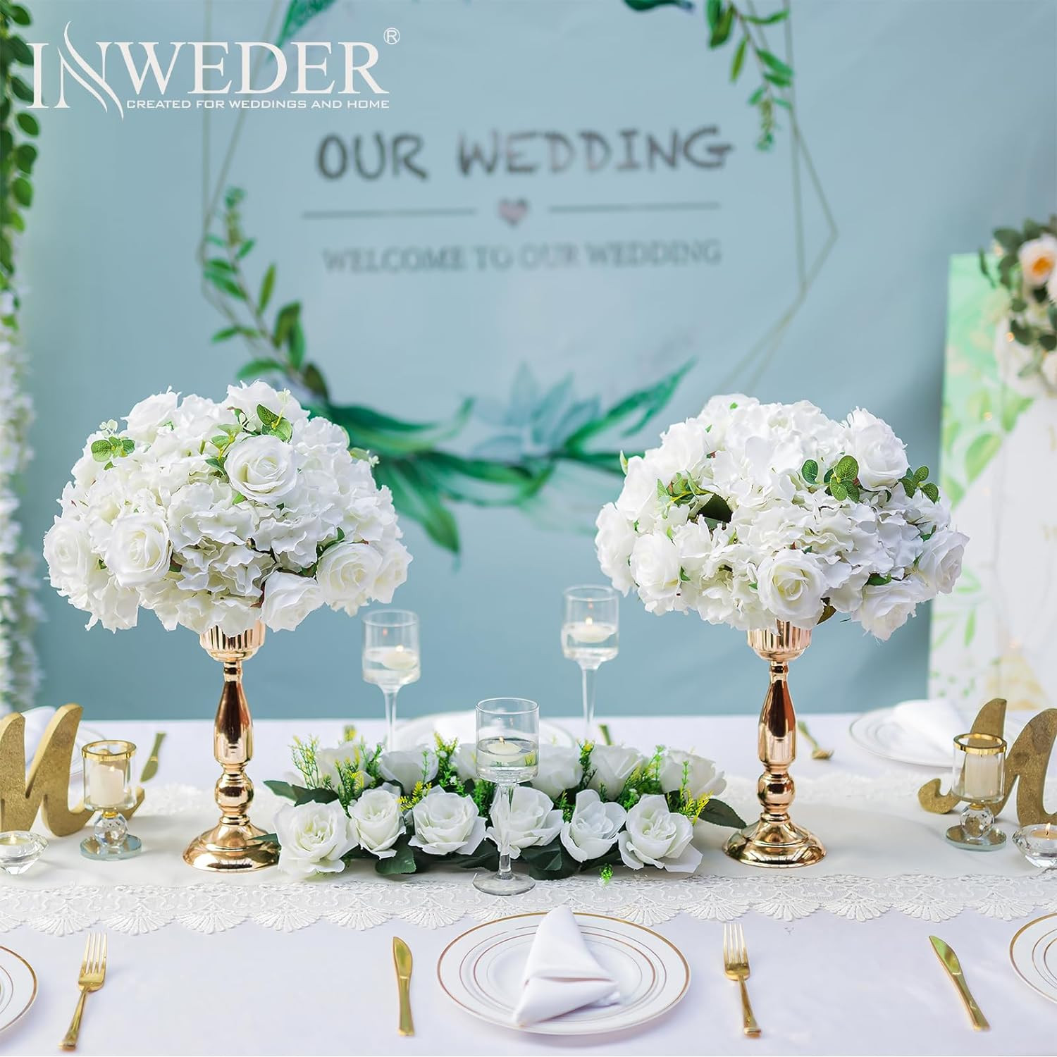 Elegant White Flower Balls – 10 PCS 15.7″ Centerpieces for Weddings & Events