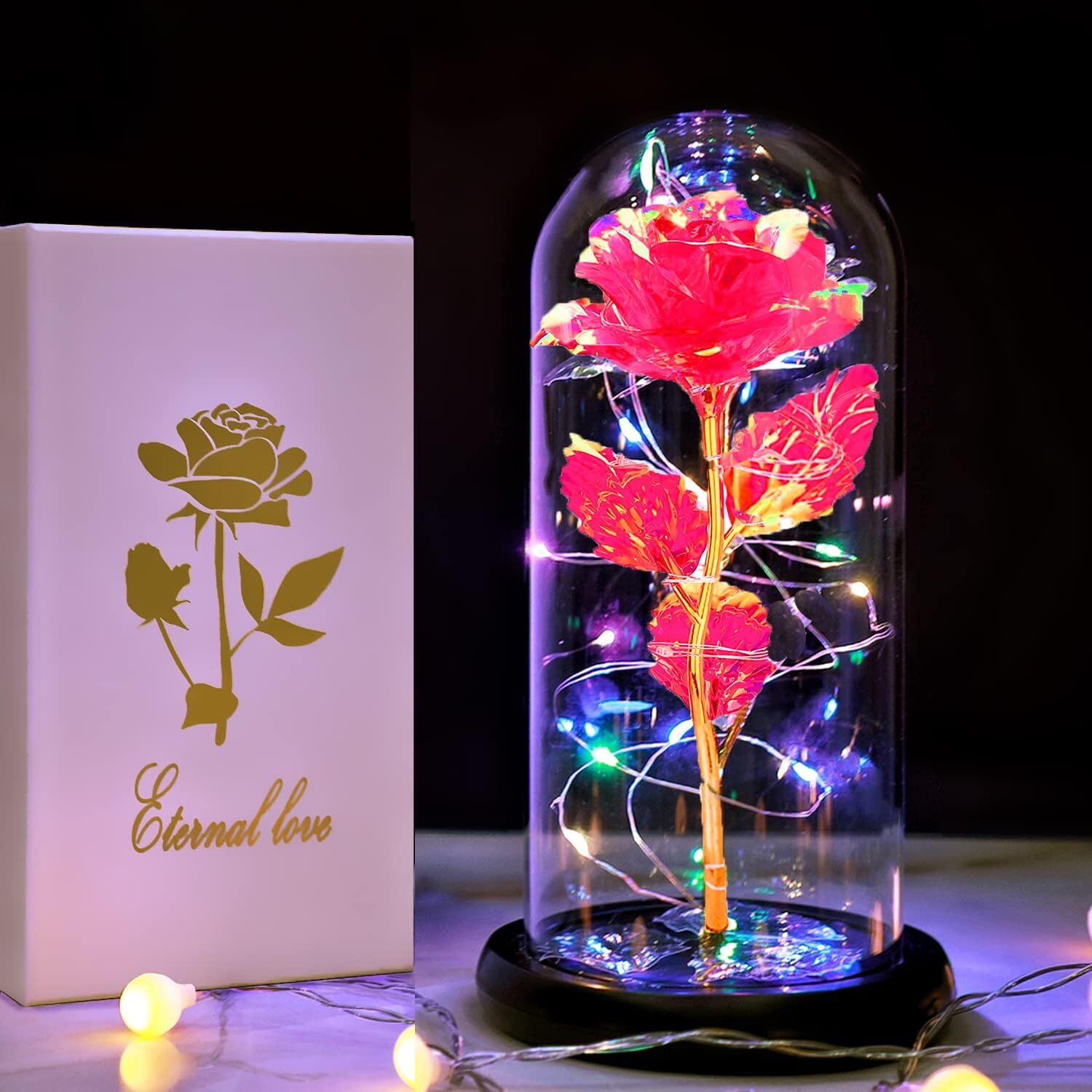 Eternal Forever Galaxy Rose Flower In Glass Dome LED Light Romantic Gift for Her
