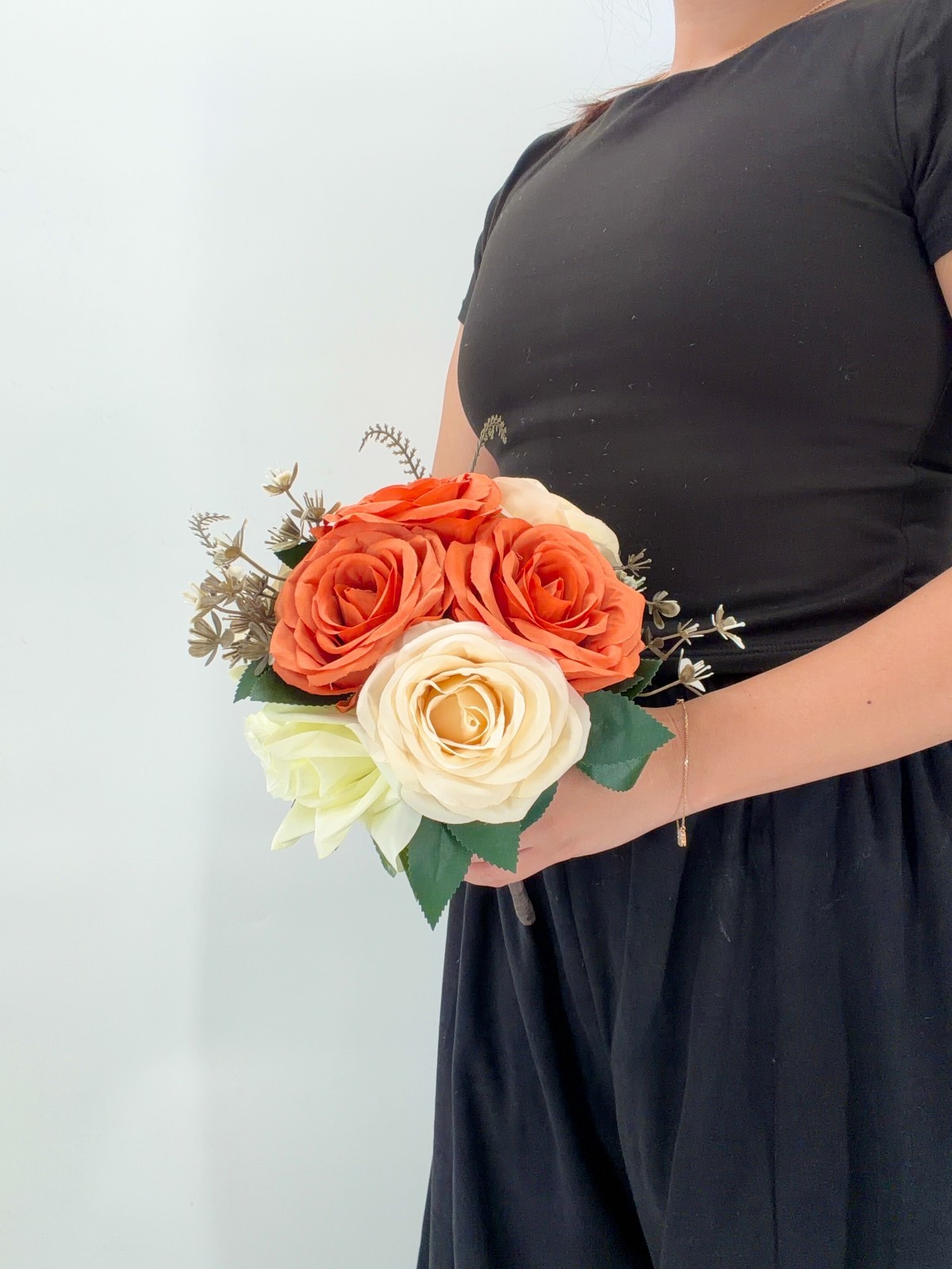 Burnt Orange & Peach Rose Bridal Bouquet, Wedding Bouquet, Silk Flower Bouquet