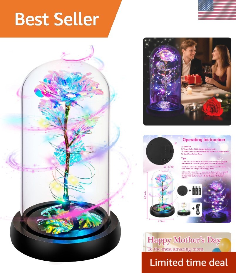 Color-Changing Rotating Rose in Glass Dome – A Unique Gift for Mom or Loved Ones