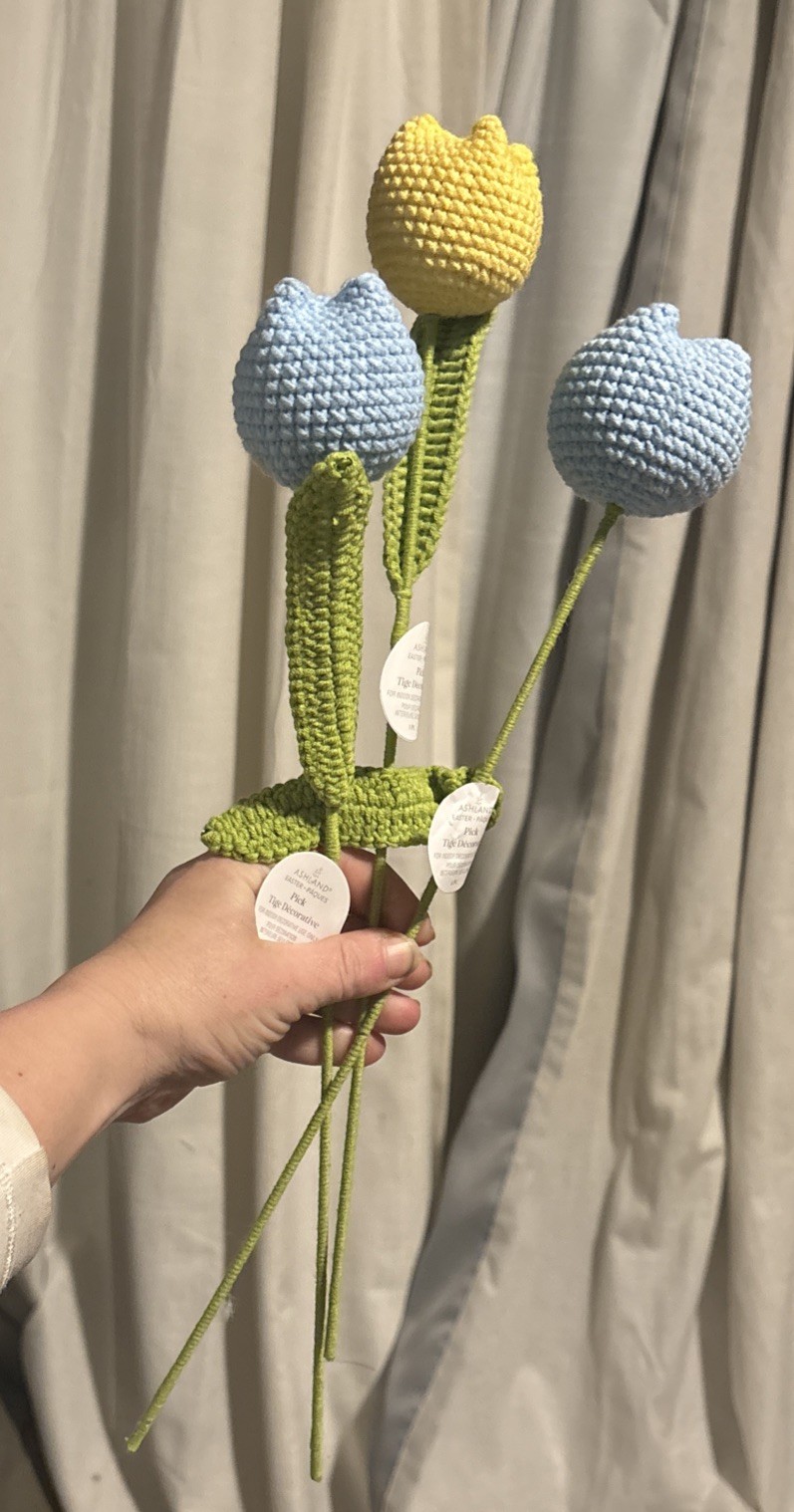 Yellow Blue Crochet Flower Bouquet Yarn Tulip Eternal Knitted Flowers 3 Roses 17