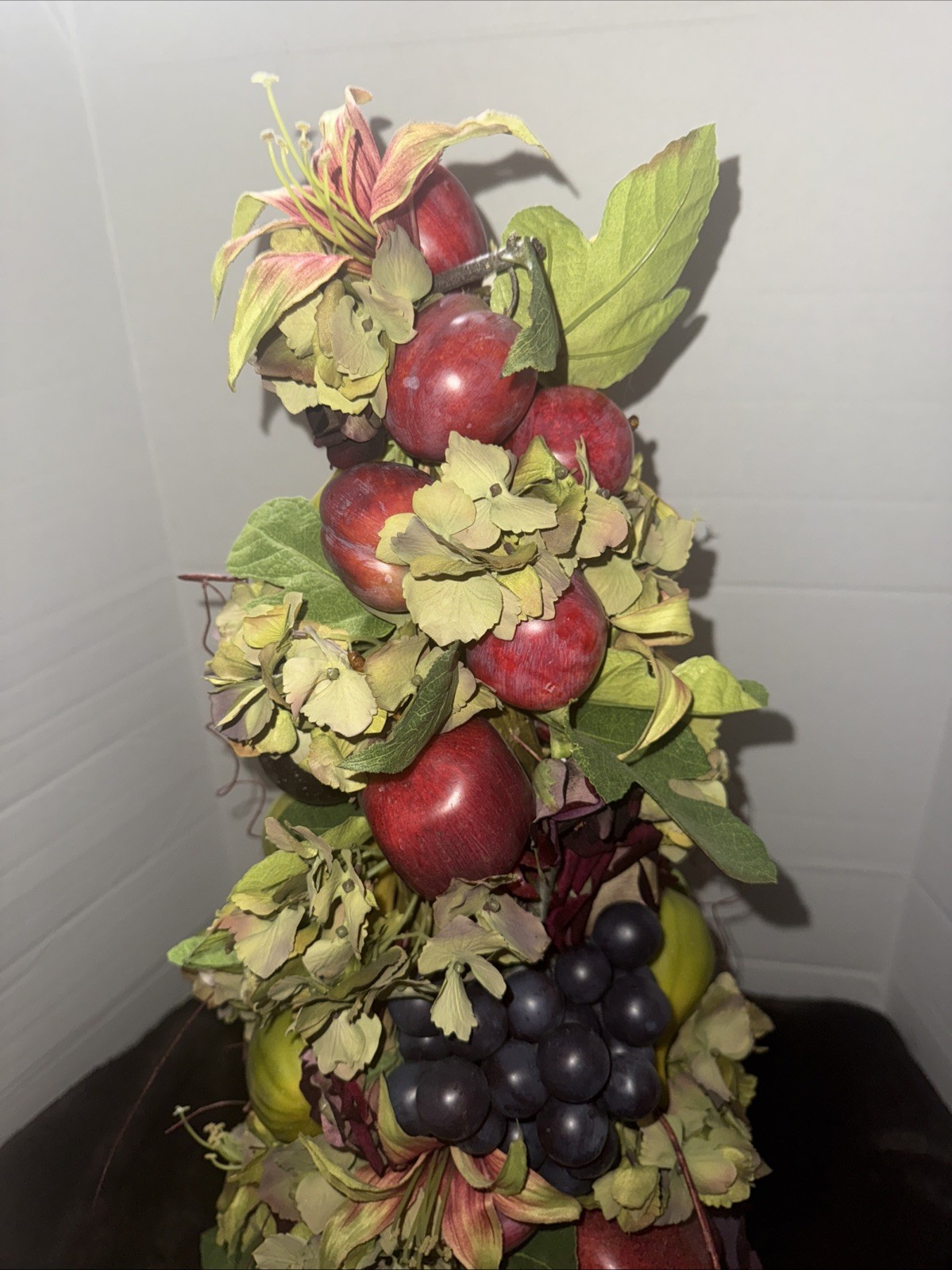 fruit topiary table decor 25″ ,Lilies , Silk Flowers , fall decor, faux fruit