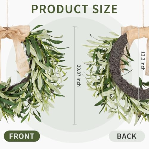 20.87 Inch Artificial Olive Wreaths for Front Door, Real Touch Green Leaf 1pcs