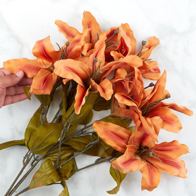 20″ Dark Orange Artificial Tiger Lily Floral Bush