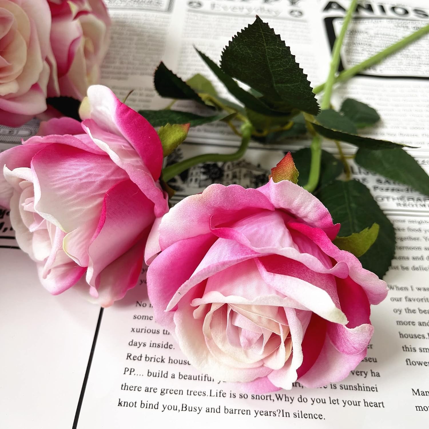 UKELER Artificial Rose Flowers Dark Pink 12 Pcs Blossom Rose Flowers Real Touch