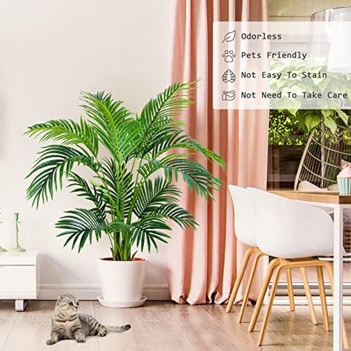 Worth Garden 4ft Artificial Areca Palm Plant, Fake Cane Palm Silk Tree Indoor…