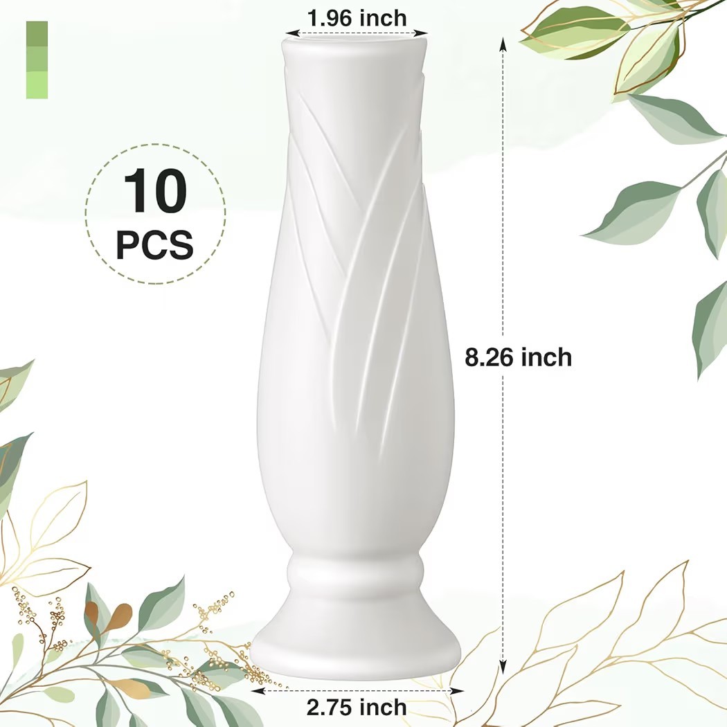 10 Pack Composite Plastic Flower Vases Bulk White Small Boho Floral Vases for…