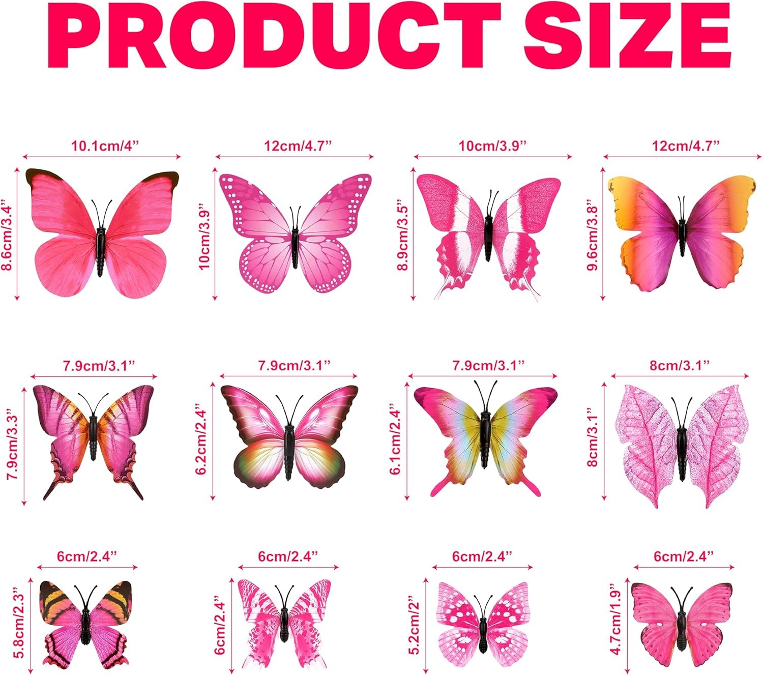 12pcs Pink Butterfly Plant Stakes Garden Decor Metal Flower Pot Sticks