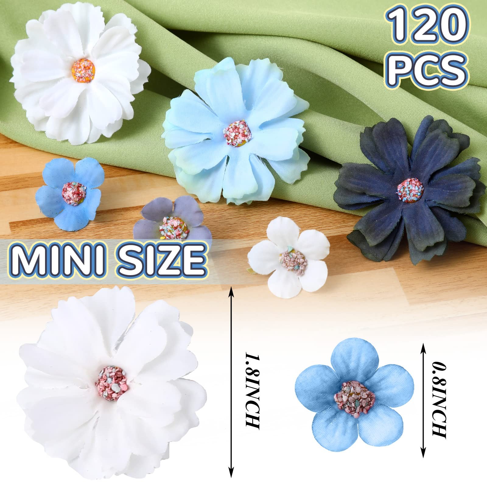 120 PCS Mini Artificial Silk Flower Heads Blue Crafts Wedding Bulk Decor DIY