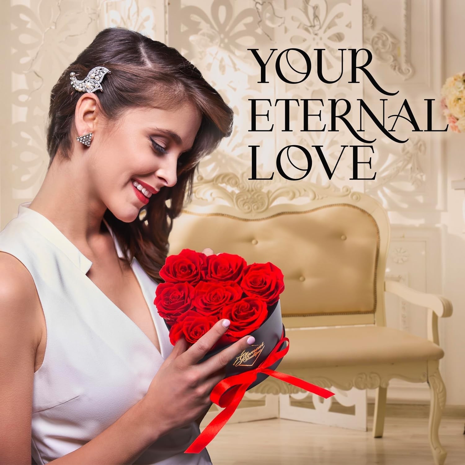 Forever Roses Gift: 7 Elegant Red Roses in Heart Box – No Maintenance Required