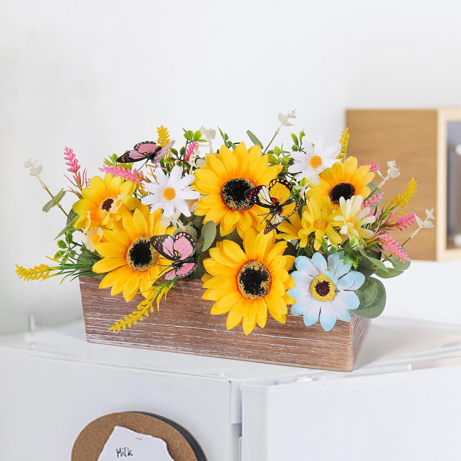 Summer Sunflower Table Centerpieces Rustic Artificial Floral Arrangements Wooden