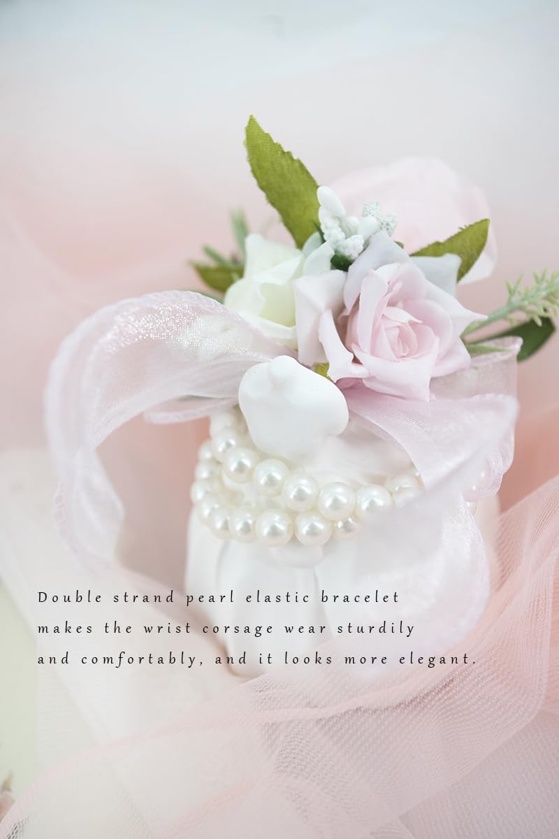 Pink Artificial Rose Flower Corsage and Boutonniere Set for Wedding Prom 1 PCS