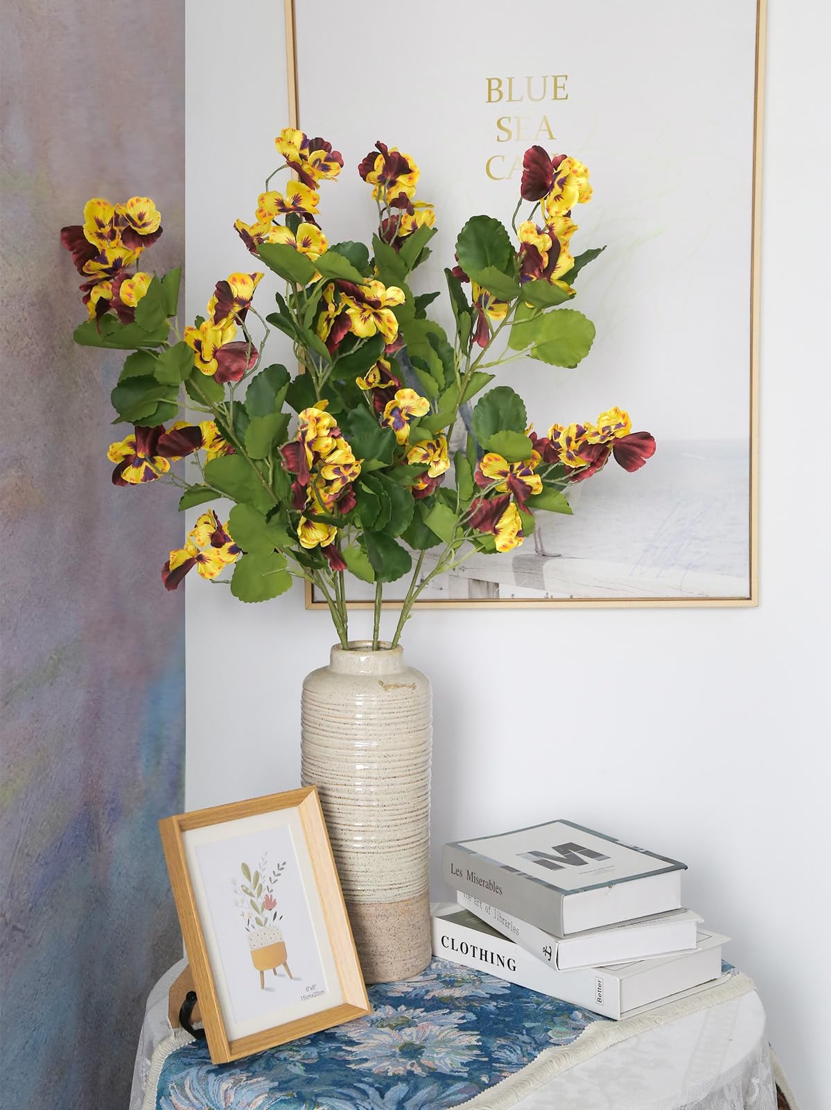4 PCS Silk Pansies Artificial Flowers 35.43″ Yellow Fake Pansy with Long Stem…