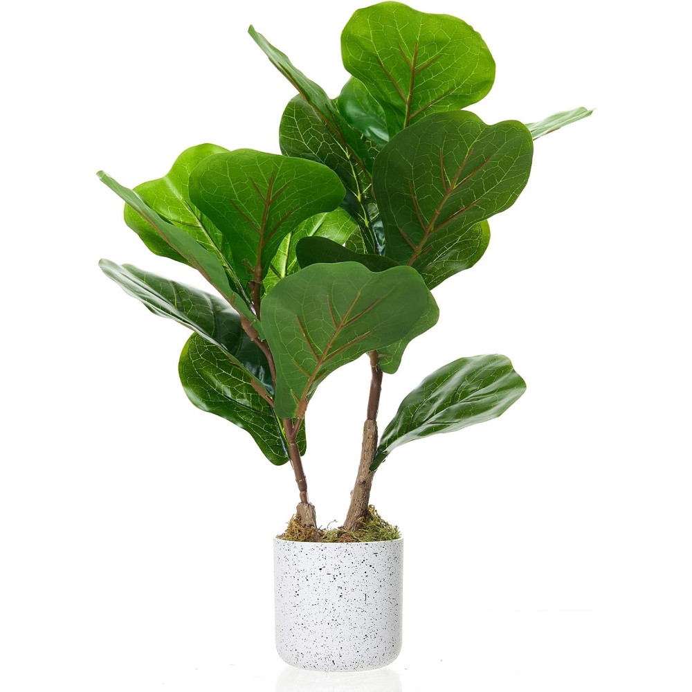 2 Pack Faux Fiddle Leaf Tree 15.7in White Marble Pot Cement Base Home Office
