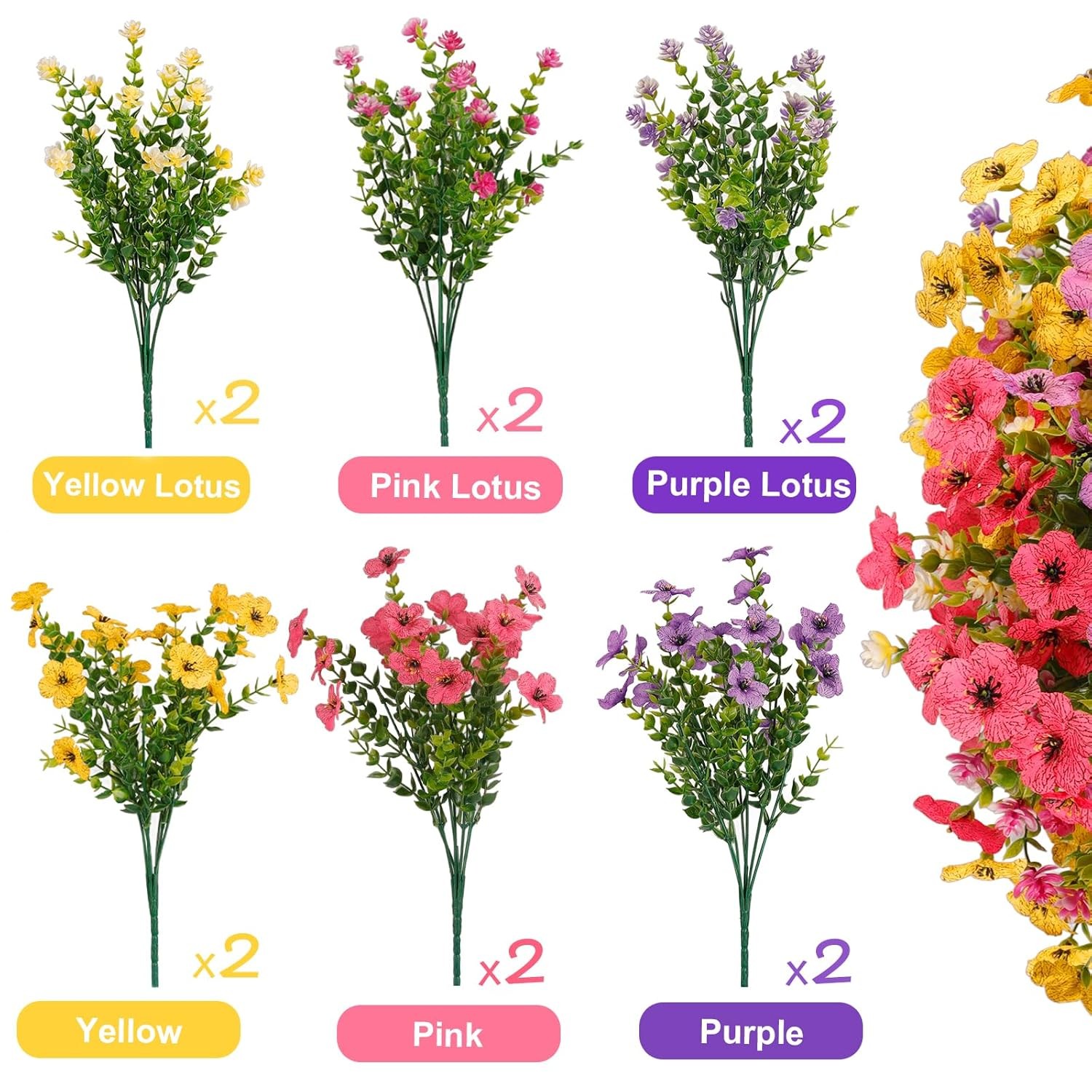 Artificial Outdoor Flowers UV Resistant Silk Daisies Plastic Fake Flowers