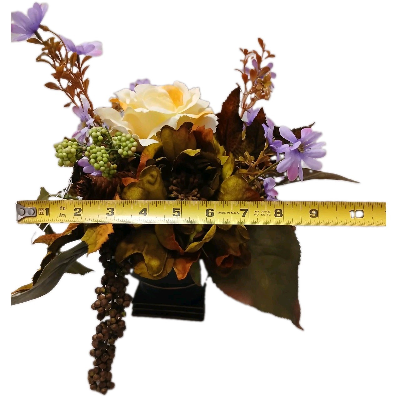 English Yellow Rose Autumn Floral Arrangement Dark Academia Bouquet Ceramic Vase