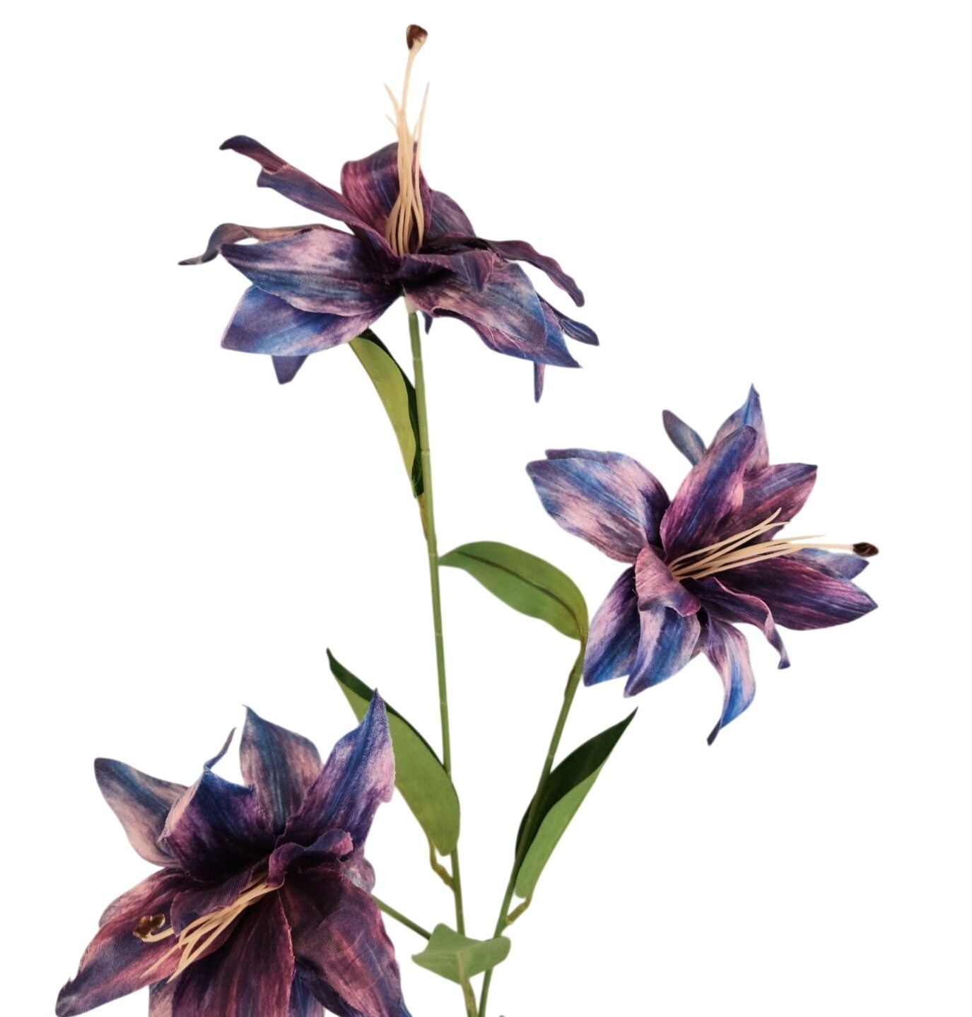 Luxury Artificial Tiger Lily Stem 34 Inch | Purple Blue Faux Lily | Designer Art