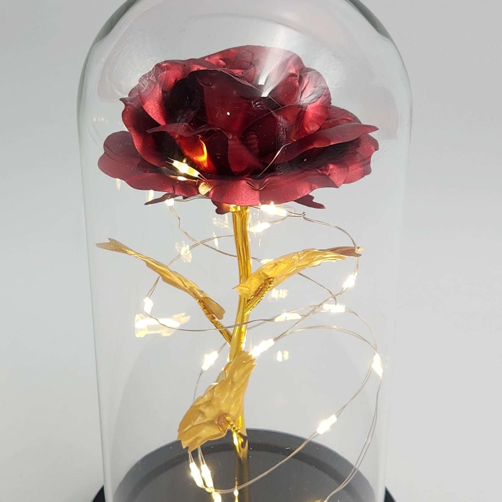 Rose In Glass Dome LED Night Light Flower Anniversaries Holidays