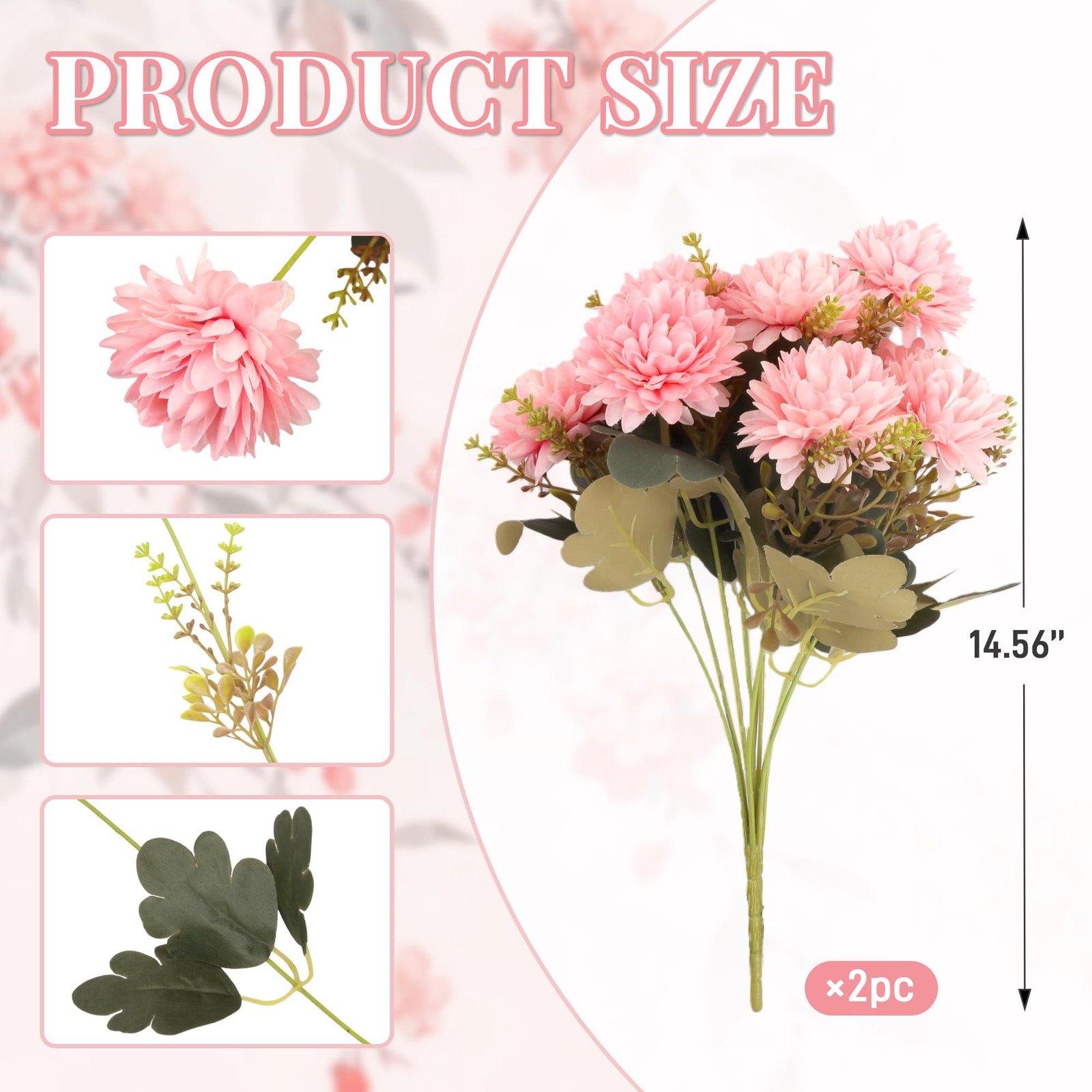 18 Heads Pink Artificial Chrysanthemum Flowers Fake Mums Pink Kiku Ball Flowe…