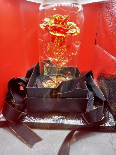 Galaxy Enchanted Golden Forever Rose Flower In Glass Dome W/Led Light Gift