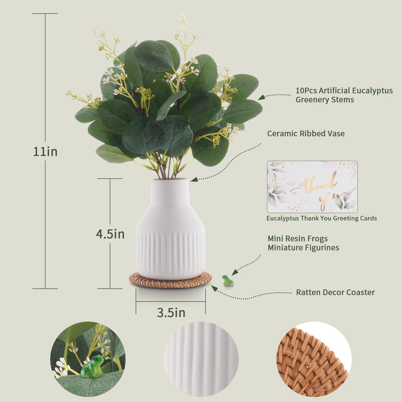 Artificial Eucalyptus Greenery Stems in Ceramic Vase,10Pcs Fake Plants Eucaly…