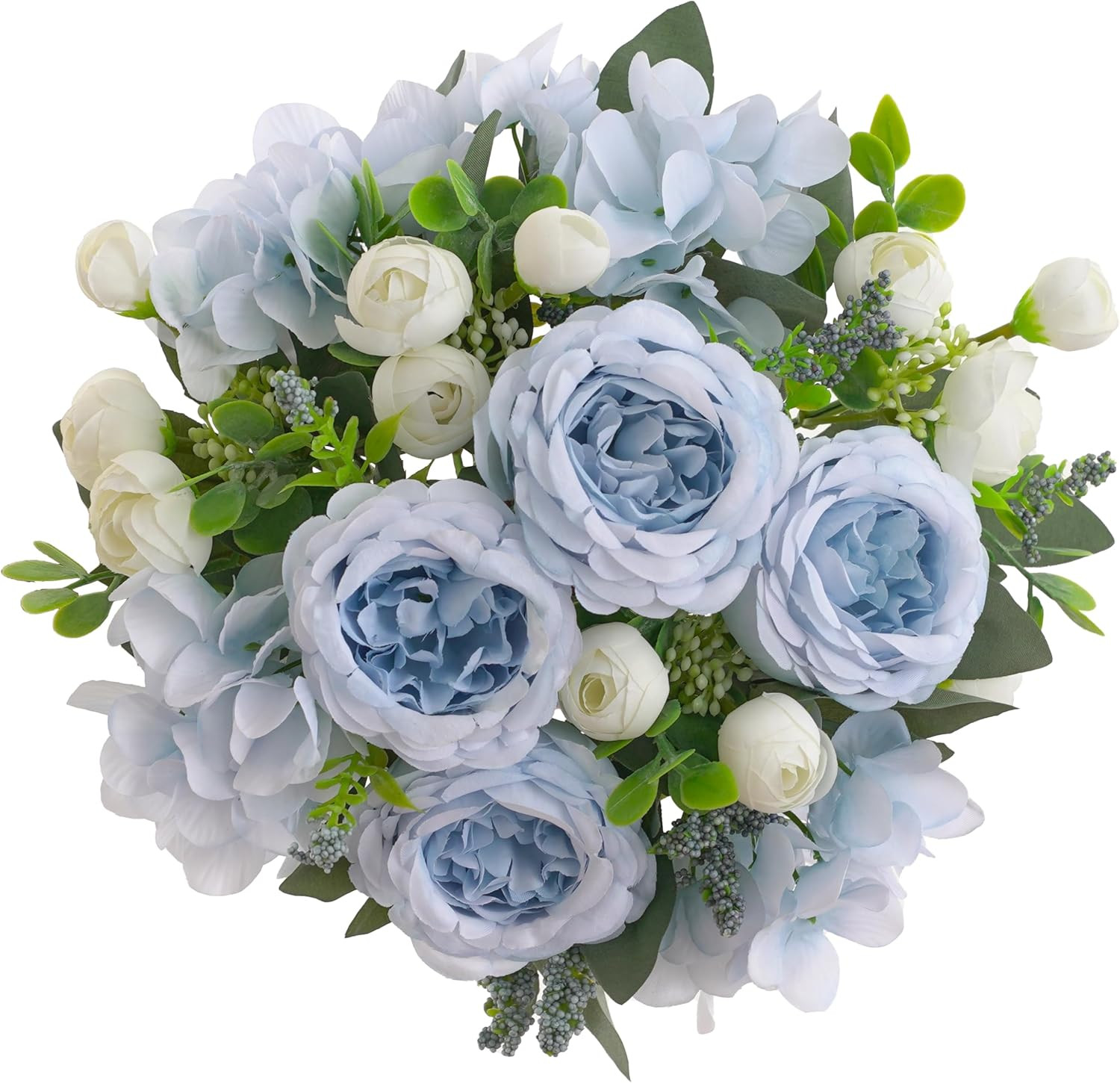 2 Bunches Artificial Peonies Flowers Small Silk Blue Peonies Fake Hydrangea F…